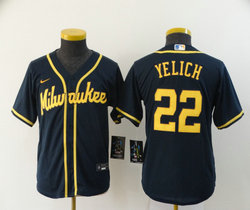 Youth Nike Milwaukee Brewers #22 Christian Yelich Navy Game Authentic Stitched MLB Jersey