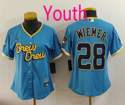 Youth Nike Milwaukee Brewers #28 Joey Wiemer Blue 2023 City Authentic Stitched MLB Jersey