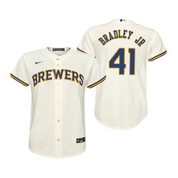 Youth Nike Milwaukee Brewers #41 Jackie Bradley Jr Cream Game Authentic Stitched MLB Jersey
