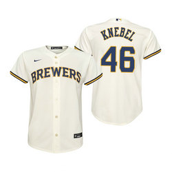 Youth Nike Milwaukee Brewers #46 Corey Knebel Cream Game Authentic Stitched MLB Jersey