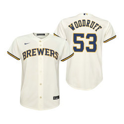 Youth Nike Milwaukee Brewers #53 Brandon Woodruff Cream Game Authentic Stitched MLB Jersey