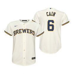 Youth Nike Milwaukee Brewers #6 Lorenzo Cain Cream Game Authentic Stitched MLB Jersey