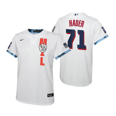 Youth Nike Milwaukee Brewers #71 Josh Hader 2021 All star White Game Authentic Stitched MLB Jersey