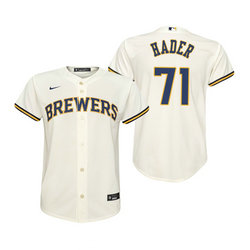 Youth Nike Milwaukee Brewers #71 Josh Hader Cream Game Authentic Stitched MLB Jersey