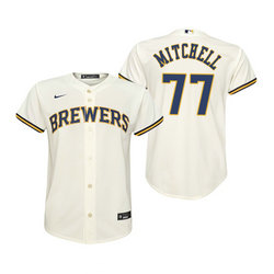 Youth Nike Milwaukee Brewers #77 Garrett Mitchell Cream Game Authentic Stitched MLB Jersey