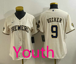 Youth Nike Milwaukee Brewers #9 Bob Uecker Cream Fashion Jersey