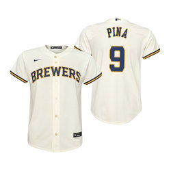 Youth Nike Milwaukee Brewers #9 Manny Pina Cream Game Authentic Stitched MLB Jersey
