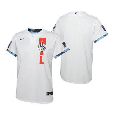 Youth Nike Milwaukee Brewers Blank 2021 All star White Game Authentic Stitched MLB Jersey