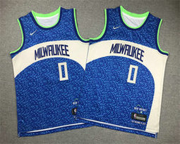 Youth Nike Milwaukee Bucks #0 Damian Lillard 24 blue City Authentic Stitched NBA Jersey