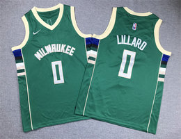 Youth Nike Milwaukee Bucks #0 Damian Lillard Green Authentic Stitched NBA Jersey
