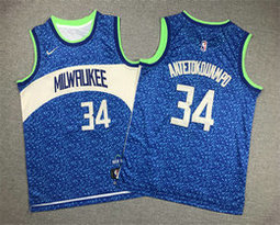 Youth Nike Milwaukee Bucks #34 Giannis Antetokounmpo 24 blue City Authentic Stitched NBA Jersey