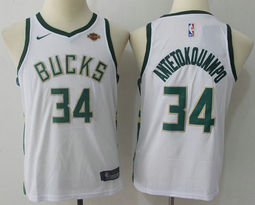 Youth Nike Milwaukee Bucks #34 Giannis Antetokounmpo White With Advertising patch Authentic Stitched NBA Jersey