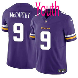 Youth Nike Minnesota Vikings #9 J.J. McCarthy Purple 2024 Draft F.U.S.E Football Jersey