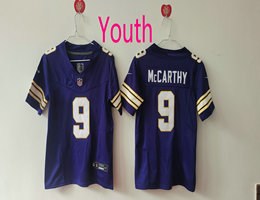 Youth Nike Minnesota Vikings #9 J.J. McCarthy Purple Throwback F.U.S.E Authentic Stitched NFL Jersey