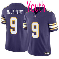 Youth Nike Minnesota Vikings #9 J.J. McCarthy Purple throwback 2024 Draft F.U.S.E Football Jersey