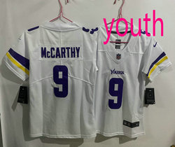 Youth Nike Minnesota Vikings #9 J.J. McCarthy White Vapor Untouchable Authentic Stitched NFL Jersey