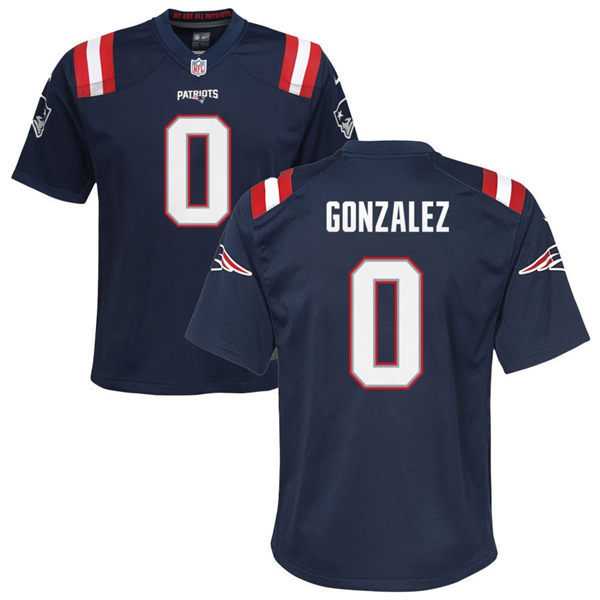 Youth Nike New England Patriots #0 Christian Gonzalez Navy Authentic Stitched NFL Jersey