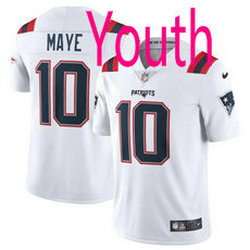 Youth Nike New England Patriots #10 Drake Maye White Vapor Untouchable Authentic Stitched NFL Jersey