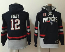 Youth Nike New England Patriots #12 Tom Brady Navy Blue Grey Name & Number Pullover NFL Hoodie