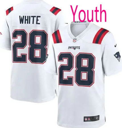 Youth Nike New England Patriots #28 James White White Authentic Stitched NFL Jersey