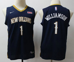 Youth Nike New Orleans Pelicans #1 Zion Williamson Blue With Advertising Authentic Stitched NBA Jersey
