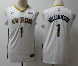Youth Nike New Orleans Pelicans #1 Zion Williamson White With Advertising Authentic Stitched NBA Jersey