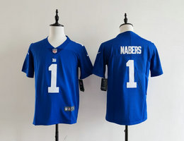 Youth Nike New York Giants #1 Malik Nabers Blue Stitched Football Jersey