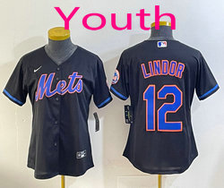 Youth Nike New York Mets #12 Francisco Lindor Black Authentic Stitched MLB Jersey