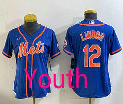 Youth Nike New York Mets #12 Francisco Lindor Game Authentic Stitched MLB Jersey