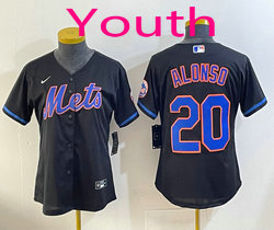 Youth Nike New York Mets #20 Pete Alonso Black Authentic Stitched MLB Jersey