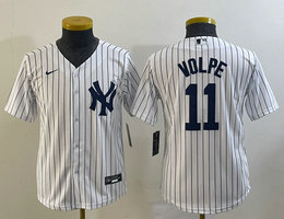 Youth Nike New York Yankees #11 Anthony Volpe White With name Authentic Stitched MLB Jersey