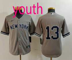 Youth Nike New York Yankees #13 Jazz Chisholm Jr. Gray Authentic Stitched MLB Jersey