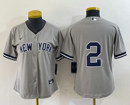 Youth Nike New York Yankees #2 Derek Jeter Grey no name Authentic Stitched MLB Jersey