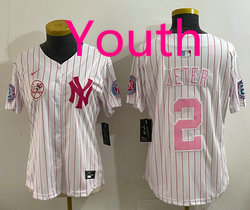 Youth Nike New York Yankees #2 Derek Jeter White Stripes Joint MLB Jersey