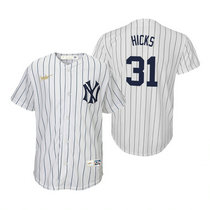 Youth Nike New York Yankees #31 Aaron Hicks White Cooperstown Collection Game Authentic Stitched MLB Jersey