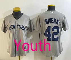 Youth Nike New York Yankees #42 Mariano Rivera Gray With name Authentic Stitched MLB Jerseys