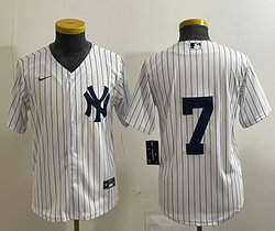 Youth Nike New York Yankees #7 Mickey Mantle White Stripe no name Authentic Stitched MLB Jersey