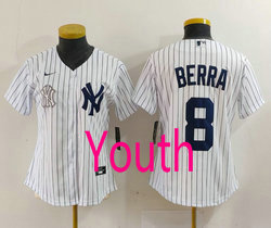 Youth Nike New York Yankees #8 Yogi Barra White Stripe Stitched MLB Jersey