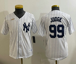 Youth Nike New York Yankees #99 Aaron Judge White Stripe With Name Throwback MLB Jersey