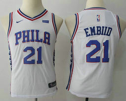 Youth Nike Philadelphia 76ers #21 Joel Embiid White Game With Advertising Authentic Stitched NBA Jersey