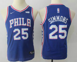 Youth Nike Philadelphia 76ers #25 Ben Simmons Blue Game With Advertising Authentic Stitched NBA Jersey