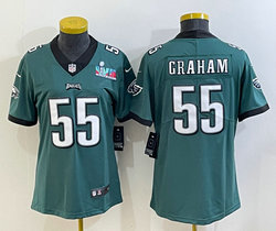 Youth Nike Philadelphia Eagles #55 Brandon Graham Green Super Bowl LVII Patch NFL jersey