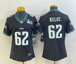 Youth Nike Philadelphia Eagles #62 Jason Kelce Black Super Bowl LVII Patch Authentic stitched NFL jersey
