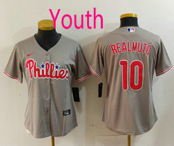 Youth Nike Philadelphia Phillies #10 J.T. Realmuto Gray Authentic Stitched MLB Jersey
