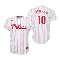 Youth Nike Philadelphia Phillies #10 J.T. Realmuto White (Red Strip) Game Authentic Stitched MLB Jersey