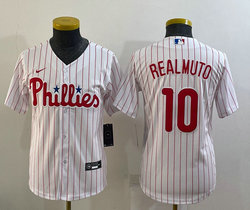 Youth Nike Philadelphia Phillies #10 J.T. Realmuto White (Red Strip) Game Authentic Stitched MLB Jersey