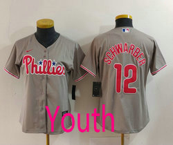 Youth Nike Philadelphia Phillies #12 Kyle Schwarber Gray Authentic Stitched MLB Jersey