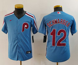 Youth Nike Philadelphia Phillies #12 Kyle Schwarber Blue Throwback Authentic Stitched MLB Jersey