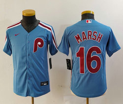 Youth Nike Philadelphia Phillies #16 Brandon Marsh Blue Throwback Authentic Stitched MLB Jersey