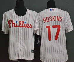 Youth Nike Philadelphia Phillies #17 Rhys Hoskins White (Red Strip) Game Authentic Stitched MLB Jersey